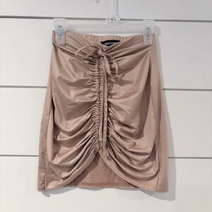 🌟2 for $10 Missy Empire Taupe Tan Satin Ruched Mini Skirt Glam Mobwife S